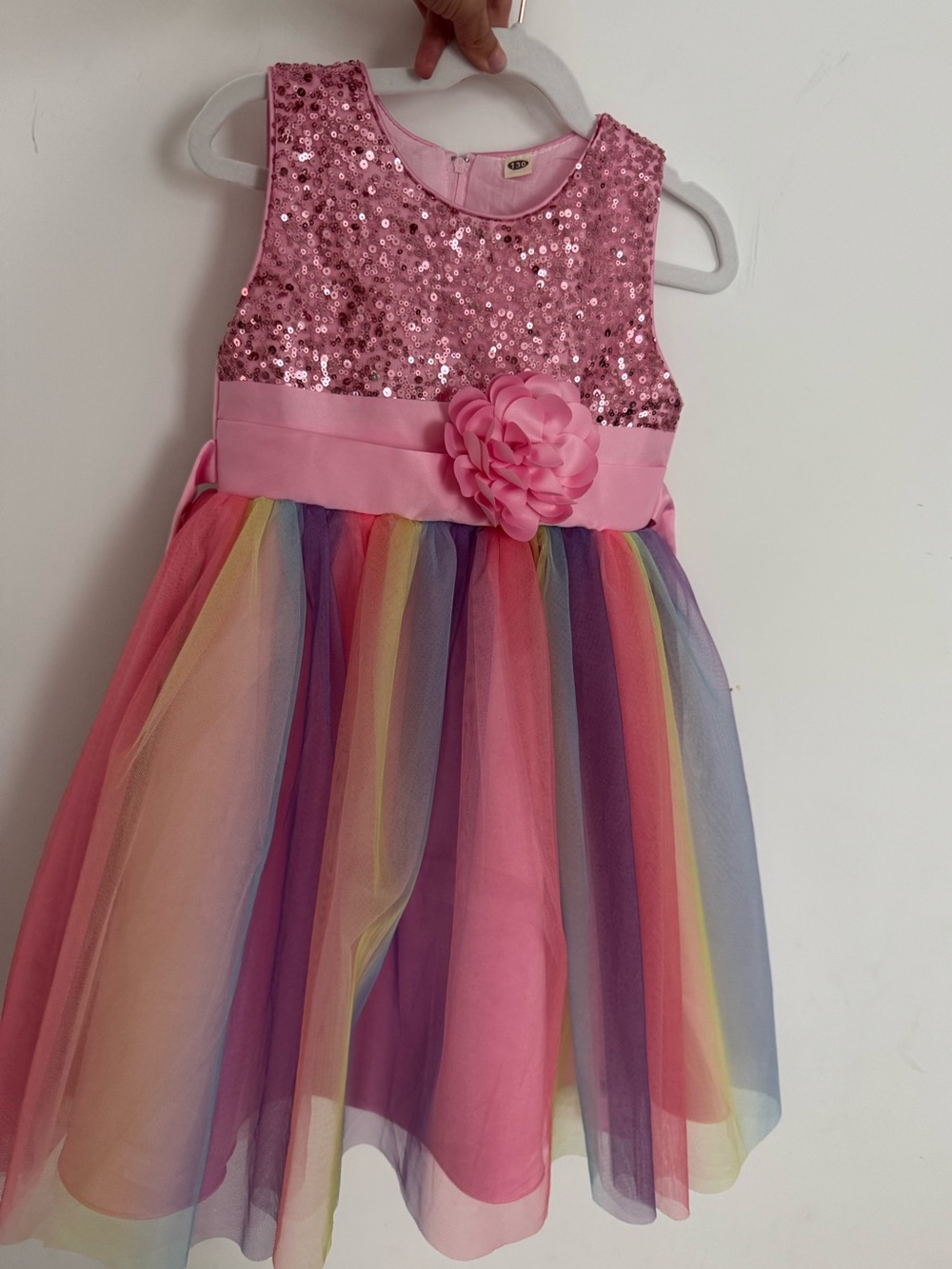 Pink Sequin Rainbow Tulle Girls Dress